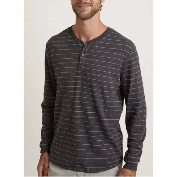 Marine Layer Double Knit Striped Henley Gray L / XL - Picture 1 of 5